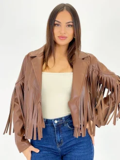 Chaqueta cropped flecos efecto piel