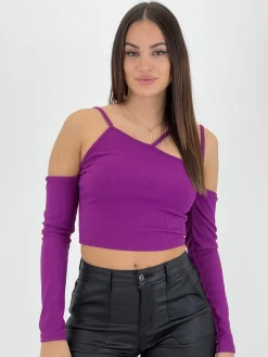 Croptop canalé asimétrico