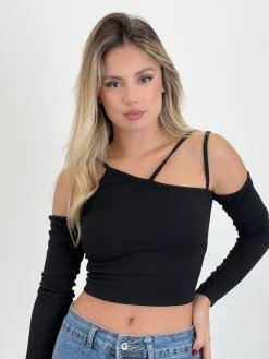 Croptop canalé asimétrico