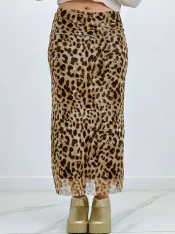 Falda larga animal print tul