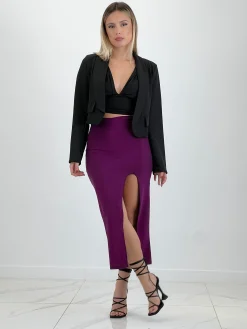 Falda midi abertura lurex