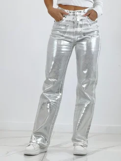 Jeans flare metalizado