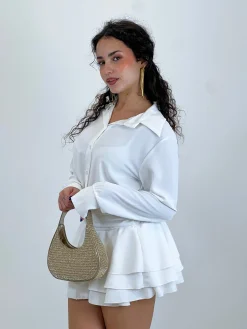 Jeans straight leg tiro alto