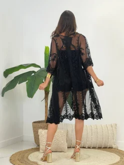 Kimono largo calado bordado