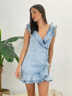Vestido denim volantes
