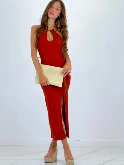 Vestido midi detalle dorado