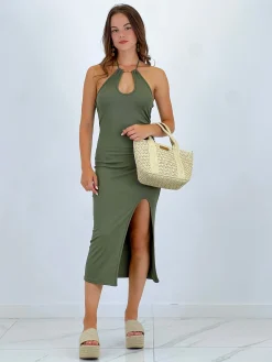 Vestido midi detalle dorado