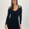Vestido punto abalorios hombro