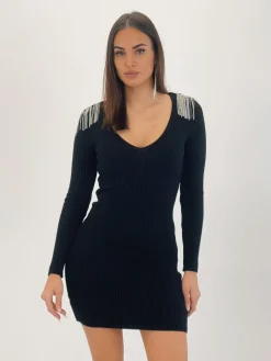 Vestido punto abalorios hombro