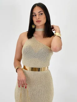 Vestido punto metalizado Saura