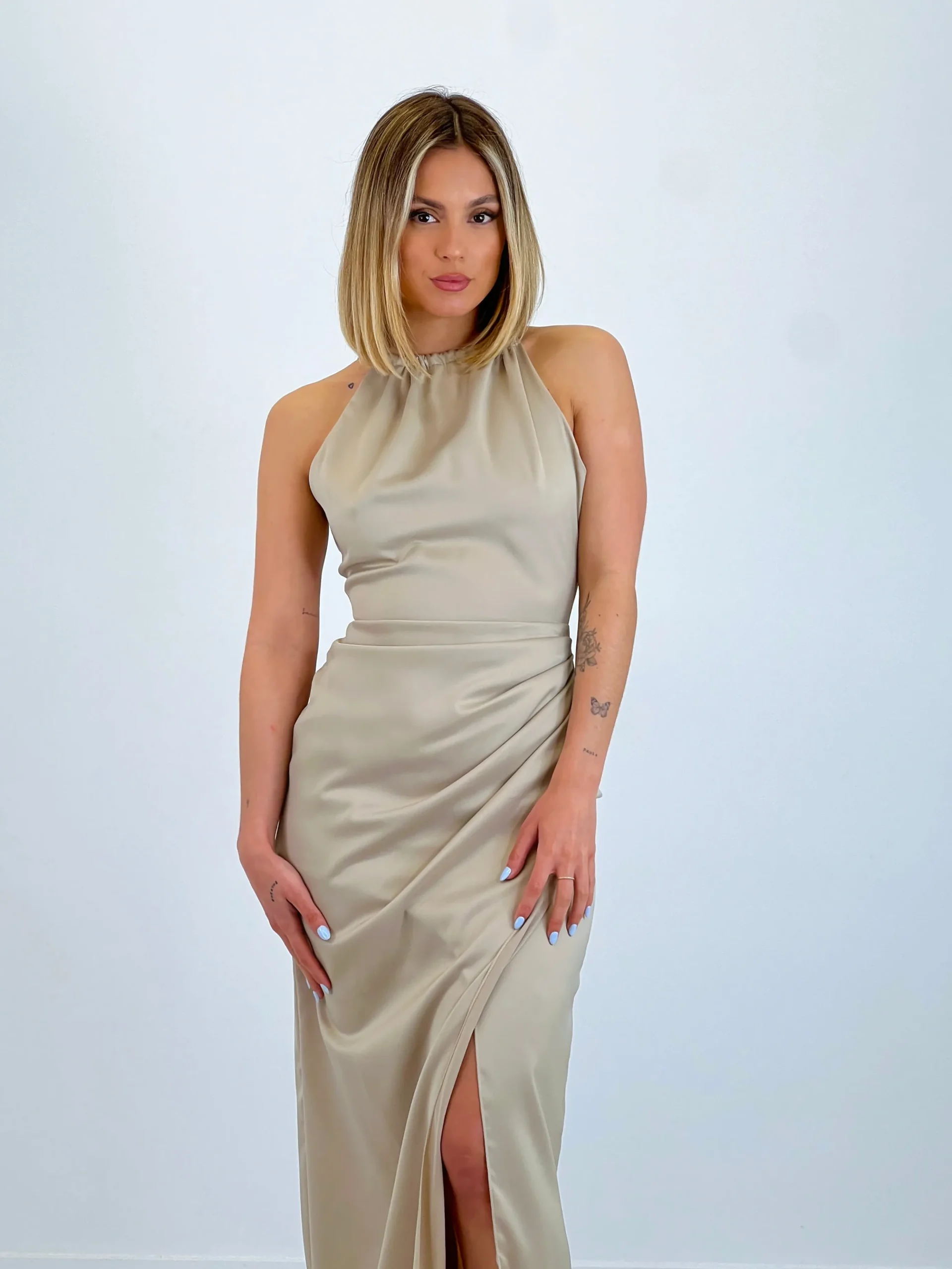 Vestido raso halter Gala
